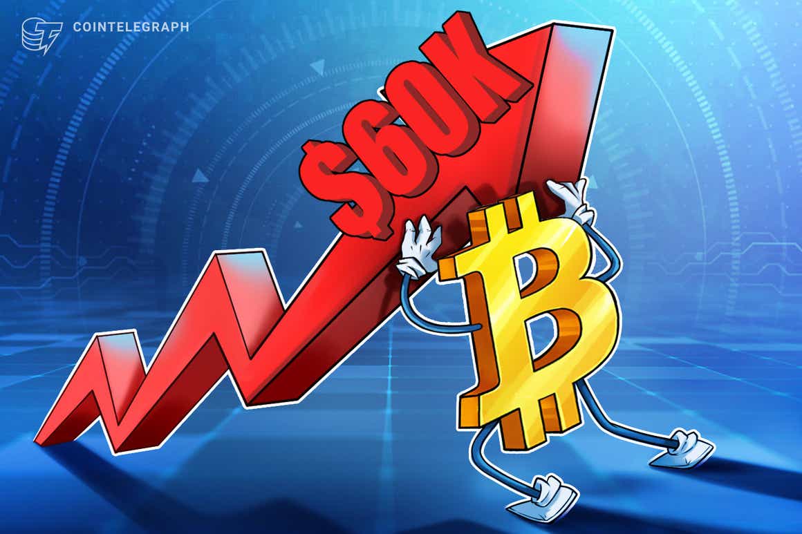 Bitcoin price seesaws beneath $60K as anticipation builds for fresh BTC 'short squeeze'