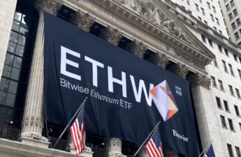 Bitwise Ethereum ETF Banner Hung on New York Stock Exchange